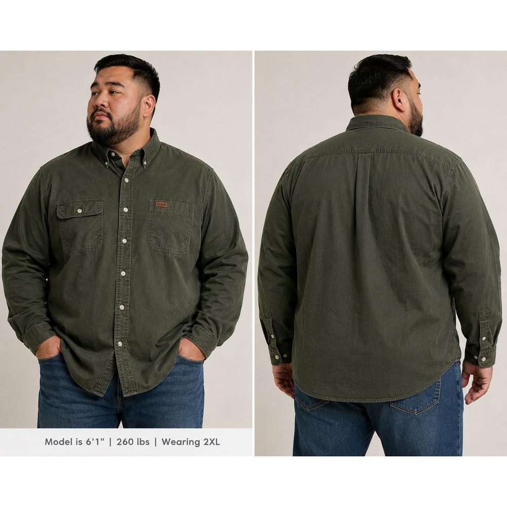 Carhartt Mens 2XL Olive Green Long Sleeve Cotton Twill Button Down Work Shirt